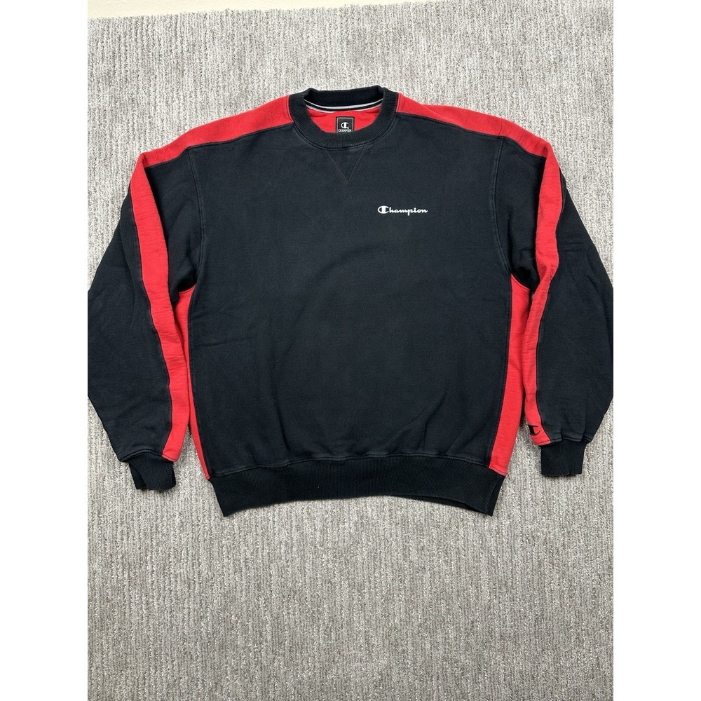 Vintage Champion Sweatshirt Spellout Logo Men's Black Size Large Faded